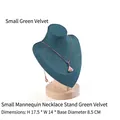 Dark green velvet necklace bust stand with light wood base, 17.5cm small jewelry display - Dark Green Small