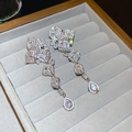 Detailed macro view of zircon flower tassel earrings on a premium velvet jewelry tray - 96# Silver Needle - Silver Color.