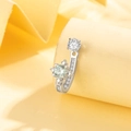 Elegante anillo de circonita Saturno plateado con diseño de estrella en fondo amarillo - Azul Mar Claro (A445-3#)