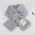 Cross-style grey faux rabbit fur scarf made of soft plush material for winter warmth - Adult / Gray