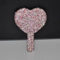 Heart-shaped handheld mirror covered in pink and red rhinestones with a sparkling handle - Red Heart Shape 110*165mm