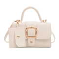 Minimalist white square handbag in PU leather with gold buckle and matching pouch - White