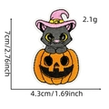 Detail view of cat in pumpkin embroidery patch with size measurements 7x4.3 cm - Pink Halloween Patch 9#-Cute Pumpkin Cat