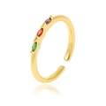 Golden micro-pave copper ring with three colorful marquise zircons and open design - Marquise Gemstone Style (J1069)
