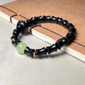 Bamboo-shaped sandalwood bracelet with black wood beads and green jade accent bead - African Blackwood Bamboo Joint Yongye Style (8*10mm)