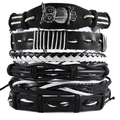 Retro multi-layer braided leather bracelet set for men with a metal owl charm in black and white - Black & White Owl Pendant Style (TZ-87-9)