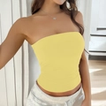 Chic light yellow Y2K strapless knit tube top for women in a slim fit style - Ginger Yellow