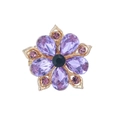 Elegant flower brooch in golden alloy with purple crystals and a black center bead - Purple Crystal Flower