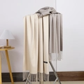 Double-sided cashmere wool scarf in beige and grey colors with tassel detail - No.28 Rice Grey