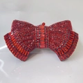 Elegant red bow-shaped evening clutch bag adorned with sparkling rhinestones and crystals - Red