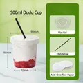 500ml transparent thick plastic cold drink cup with flat lid, straw and paper seal - 500ml Dudu Fat Cup With Flat Lid Straw and Leak-proof Paper