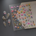 Autocollants d'ongles 5D en relief avec contours dorés et motifs floraux colorés - Motif Floral de Bauhinia (CO-292)