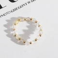 Handmade elastic ring with faceted natural stone beads and golden metal bead accents - One Size / Brown Watermelon Stone