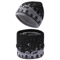 Winter knitted hat and neck warmer set with snowflake deer pattern and warm fleece lining - Black