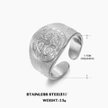 Silver St. Benedict cross open ring in stainless steel with religious embossed details - Adjustable Open / Steel