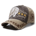 Vintage washed baseball cap with contrast stitching and Indian head embroidery in dark coffee - M(56-58cm) / Khaki Brim