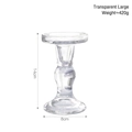 Minimalist green glass candle holder with wavy column design, 14cm tall and 8cm wide - Large Transparent