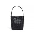 Sac seau minimaliste en cuir tressé noir avec une bandoulière texturée - Noir