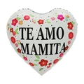 Heart-shaped foil balloon with Te Amo Mamita Spanish text and colorful floral patterns - 18 Inch White Colorful Floral Heart I Love You Mom (TX094)