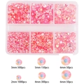 Pink AB jelly flatback rhinestones set in 6-grid box for nail art and DIY decor - Pink