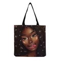 Reusable canvas tote bag with fashion black girl illustration and wide black handles - Afro Lady Portrait-Glitter Hair Decor