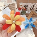 Handmade plush flower brooch with pearls in red and orange for Christmas gifts - Orange-Yellow Fireworks Accessory / One Size