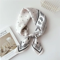 Elegant ivory square scarf featuring black paisley print and satin finish in a knotted style - 70cm / White Paisley Clover