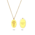 Gold oval pendant necklace with September Aster flower engraving and fine link chain - September Aster