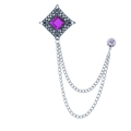 Vintage silver square brooch with hollow floral patterns, purple gemstone and tassel chains - Purple Gem (Antique Silver Base)