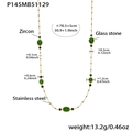 Collar largo de acero inoxidable dorado con piedras de cristal verde y circonita - P145-Collar Largo Verde (92+5cm)