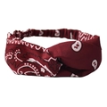 Burgundy paisley sweatband with front twist knot and elastic back for sports fashion - Burgundy