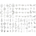 Silver alloy charms set featuring moon star and animal shapes for jewelry making - 100 Style Set (SN1016) / 100pcs Pack / Bright Silver