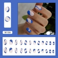 Blue and white swirl round press-on nails set with 24 pieces in various sizes - Blue Wave (Glue Style)