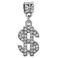 Silver Dollar Sign Charm with Sparkling Crystals for DIY Charm Bracelets and Jewelry - Dollar Sign Full Rhinestone Charm