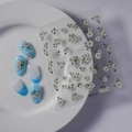 Detail of 3D daisy nail stickers model FEB-510 applied on light blue gradient manicure - Camomile Style (FEB-510)