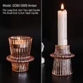 Amber dual-use ribbed glass candle holder for 4cm tealights or 2.2cm taper candles - G080-0009 Amber / Dual-End (4cm Tealight/2.2cm Taper)