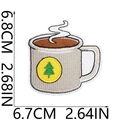 Detail showing embroidered cup patch with pine tree design measuring 6.8cm by 6.7cm - Coffee Cup Style