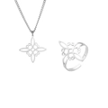 Silver Witch Knot Celtic necklace and ring set with elegant hollow design on white background - Necklace and Ring Set / Steel