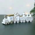 White and gold Christmas wooden train ornament with snowman and gift box miniatures - White 4 Sections