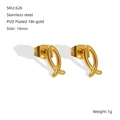 Golden fish-shaped stainless steel stud earrings with 18k gold plating finish - 626 Fish