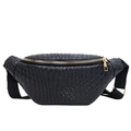 Moderne schwarze Gürteltasche für Damen mit gewebter Textur und edlem goldener Reißverschluss - Schwarz