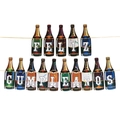 Spanish Feliz Cumpleaños birthday banner with colorful beer bottle shaped cards - Wine Bottle Spanish Banner