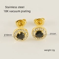 18K gold-plated double-layer stud earrings with black and clear cubic zirconia stones - Round / Black Zirconia