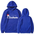 Blue Christmas hoodie with Merry Christmas print and drawstring hood for men and women - Blue