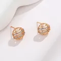 Golden hollow spherical stud earrings with micro-paved cubic zirconia in layered design - Hollow Spherical Pave Set (No. 133) / Gold