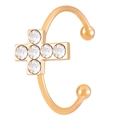 Elegant gold cross ear cuff with sparkling zircon crystals in a minimalist C-shape design - KC Gold White Cross Style (WG-0526)