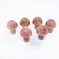 Set of six pink natural stone mushroom carvings for crystal micro landscape decor - Strawberry Quartz