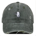 Detailed embroidery of a cute ghost holding a knife on a distressed grey baseball cap - One Size / Green