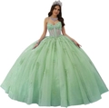 Elegante lichtgroene avondjurk met lovertjes-tule en 3D-bloemenapplicaties - Lichtgroen / 3XL