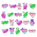 Set de 20 llaveros pop-it de silicona con formas de corazón, lazo y helado de colores - Llavero Pop It de San Valentín